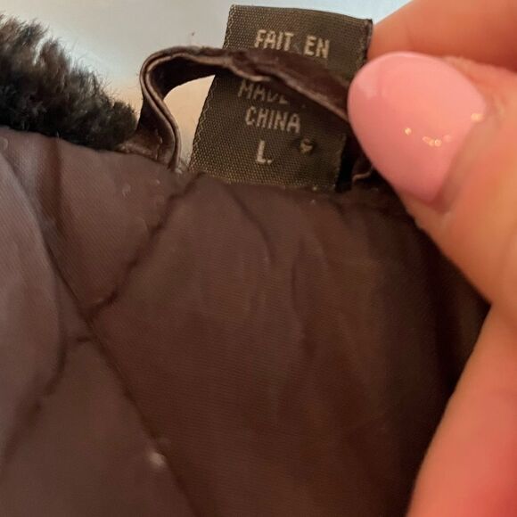 90s vintage brown suede leather coat faux fur hood - Picture 6 of 7